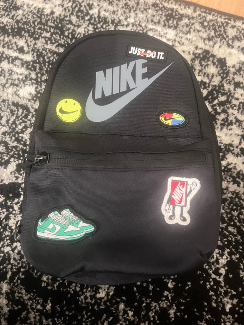 Nike Black Mini Backpack with Multicolor Patch Accents used only once like new